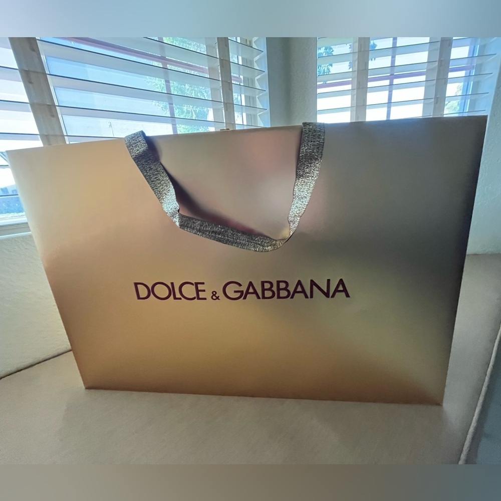 Authentic Extra Large Dolce & Gabbana Metallic Gold Shopping Bag with Dark Logo